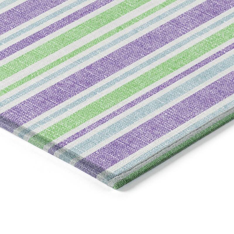 Machine Washable Indoor/ Outdoor Multi Cabana Stripe Chantille Rug