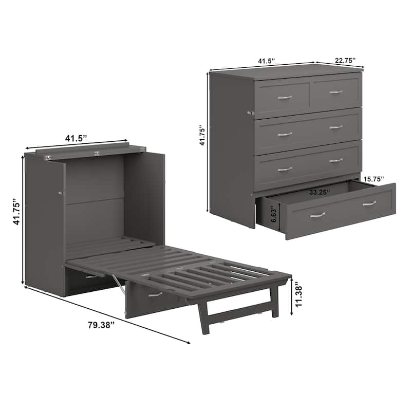 AFI Northfield Murphy Bed Chest with 6" Mattress, Storage Drawer & Built-In Charger