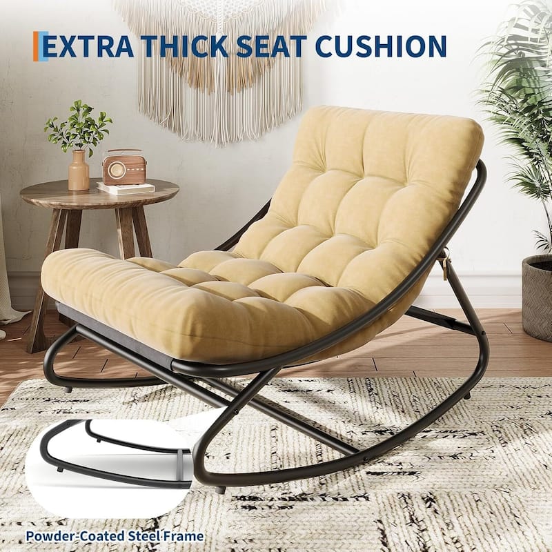 Outdoor Patio Papasan Rocking Chair with Cushion for Porch, Garden, Living Room