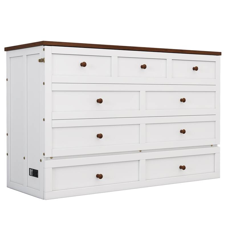 Murphy Bed Chest with Charging Station and Large Storage Drawer