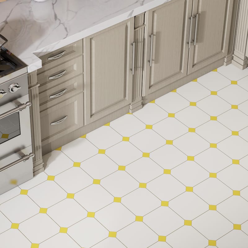 Merola Tile Vaudeville Octagon Nacar with Taco Lima 7-7/8" x 7-7/8" Porcelain Floor and Wall Tile