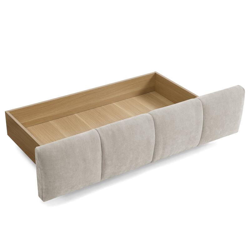 Modern Queen Size Upholstered Bed with Storage Drawers, Chenille Fabric, Beige