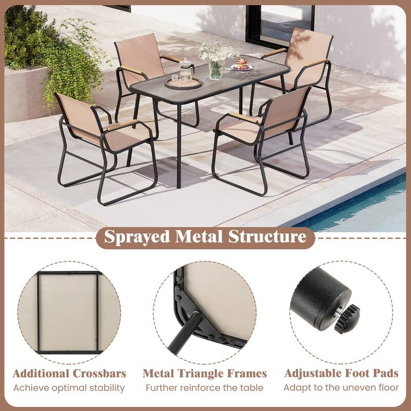 Gymax 5 PCS Patio Dining Set w/ Wood-like Armrests & Metal Frame for