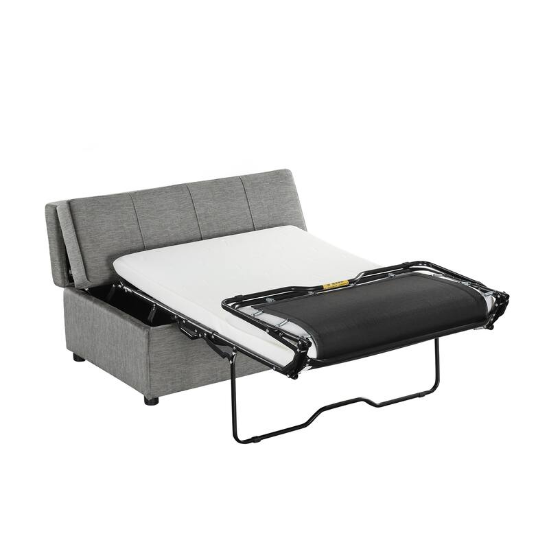 Twin Size Folding Ottoman Sleeper Bed with Mattress, Dark Gray, Chenille