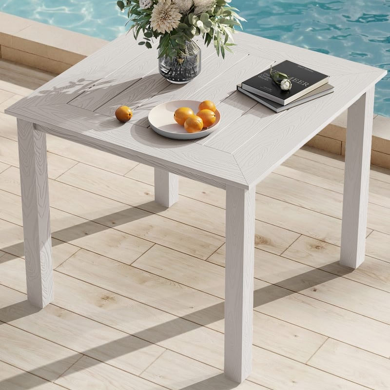 WINSOON HIPS All Weather Outdoor Patio Dining Table with Aluminum Frame 35*35*30 - White