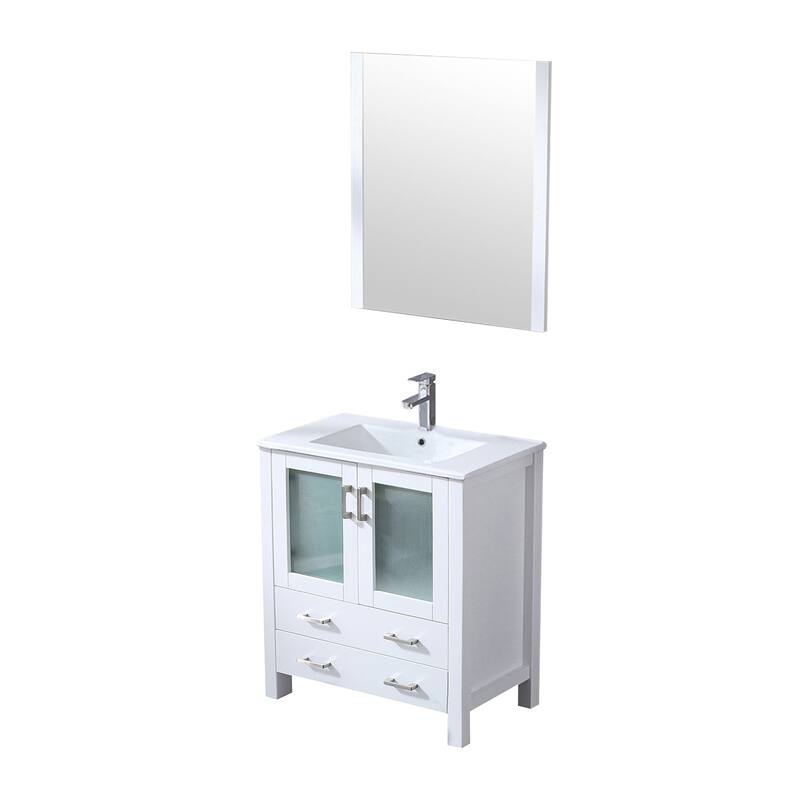 30-inch Bathroom Vanity with Ceramic Top, Stainless Steel Faucet, and Mirror - Scratch & Stain Resistant Surface