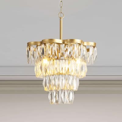 Justina Gold 4-light Crystal Glass Prism 4-tier Chandelier - 15 inches in diameter x 22.9 inches H