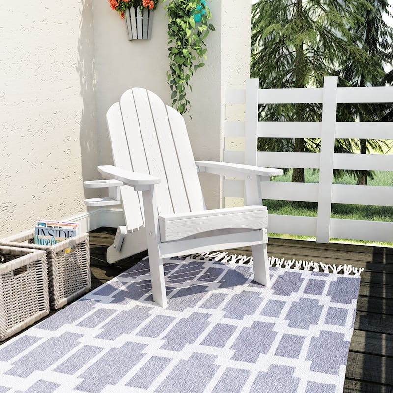 All-Weather Folding Plastic Outdoor Patio Adirondack Chairs With Cup Holder Set of 2 - 35"D x 30"W x 36.2"H