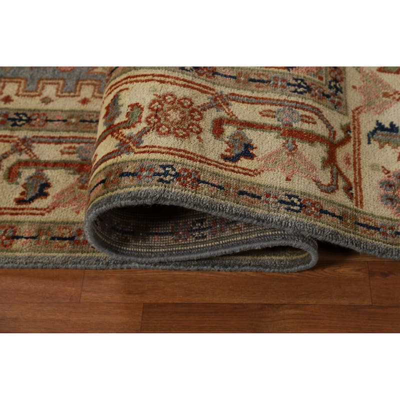 Geometric Heriz Serapi Indian Rug Hand-Knotted Wool Carpet - 7'11"x 9'10"
