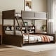 preview thumbnail 13 of 48, Twin XL / Full XL over Queen Bunk Bed with Open Cabinets and Charging Station, Storage Kids Bed Frame with Ladder Twin XL over Queen - Antique Wood