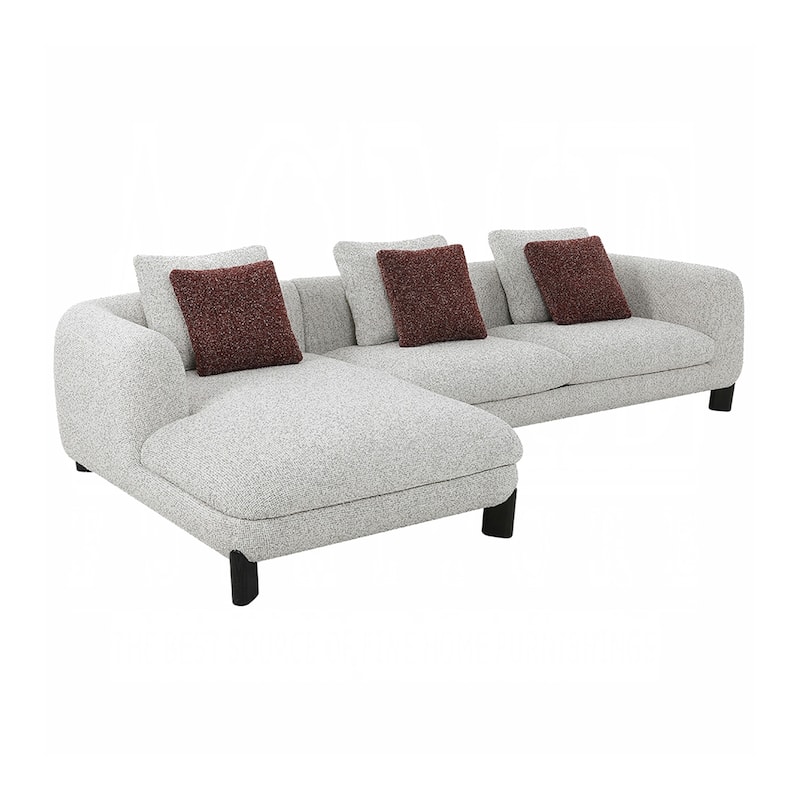 Tweed Upholstered Sectional Sofa with 3 Pillows in Beige and Maroon