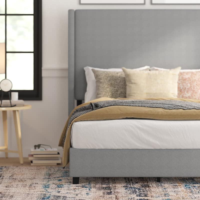 Modern Upholstered Platform Bed with Channel Stitched Headboard