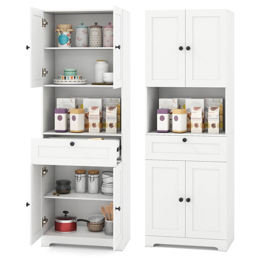 Gymax 67.5'' Kitchen Pantry Cabinet w/4 Doors 1 Drawer Open Countertop