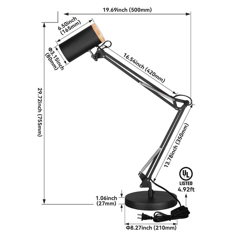 Adjustable Modern Metal Table Lamp, Large Size Max Height 29.7", E26 Base Metal Desk Lamp