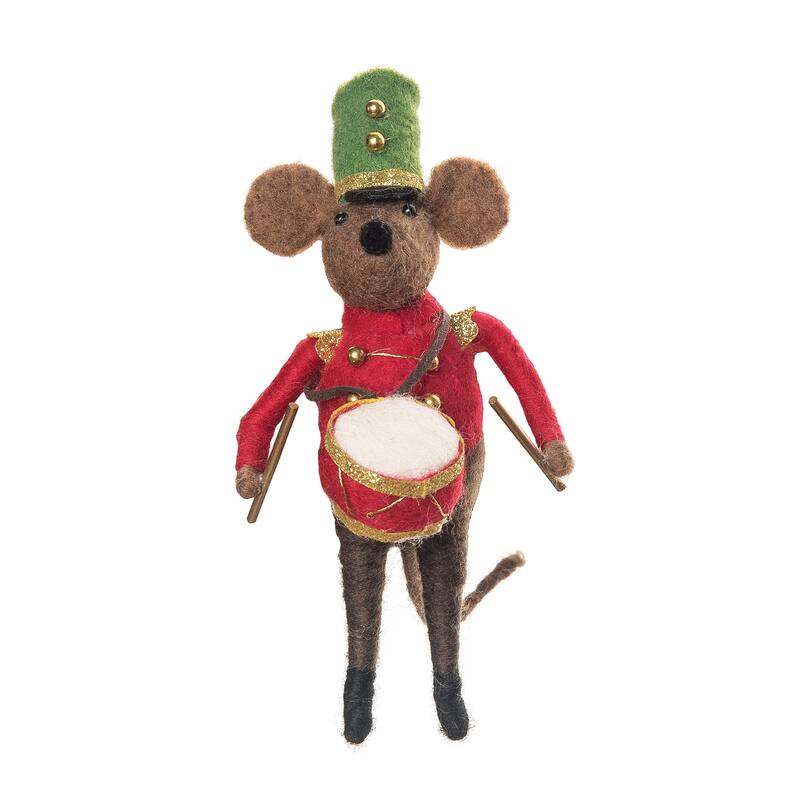 Festive Christmas Fabric Drummer Mouse Decorative Soft Figurine for XMAS Winter Holidays