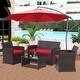 preview thumbnail 21 of 28, Ainfox 4 Pcs Rattan Sofa Set Patio Furniture with/without Umbrella Brown Rattan Red with umbrella