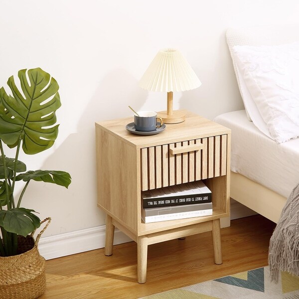 Boho Night Stand Small End Table Bedside Table with Drawer and Open Shelf Bed Bath Beyond 40405595