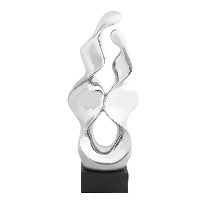 Ceramic Abstract Decorative Sculpture with Black Base - Silver - Roche River Decor - Silver