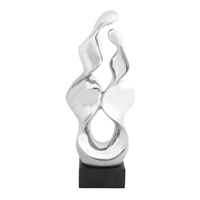 Ceramic Abstract Decorative Sculpture with Black Base - Silver - Roche River Decor