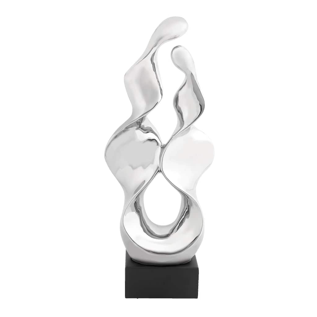 Ceramic Abstract Decorative Sculpture with Black Base - Silver - Roche River Decor