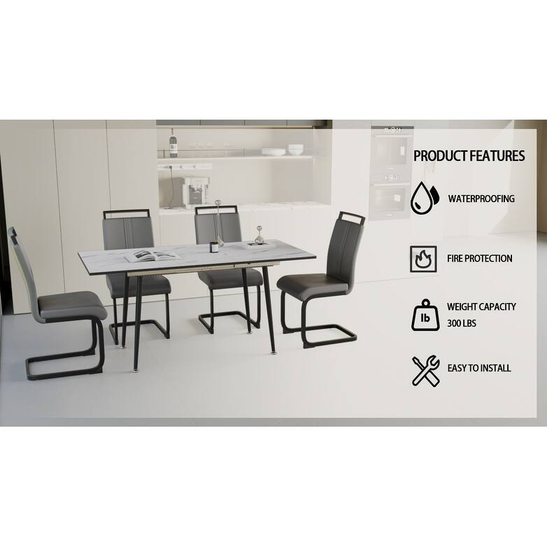 5-Piece Expandable Dining Table Set with C-shaped Tubular Cushioned Armless Chair, Scratch Resistant Plastic Feet