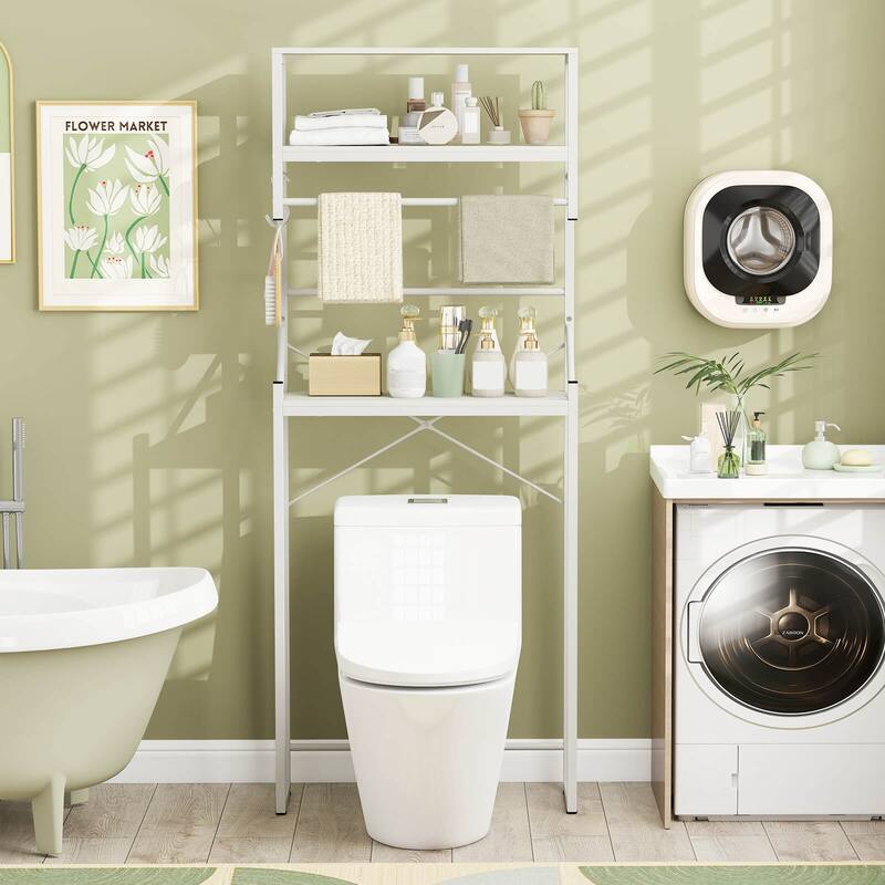 Costway 3-Tier Over the Toilet Storage Rack with Towel Holder Hooks & - See Details