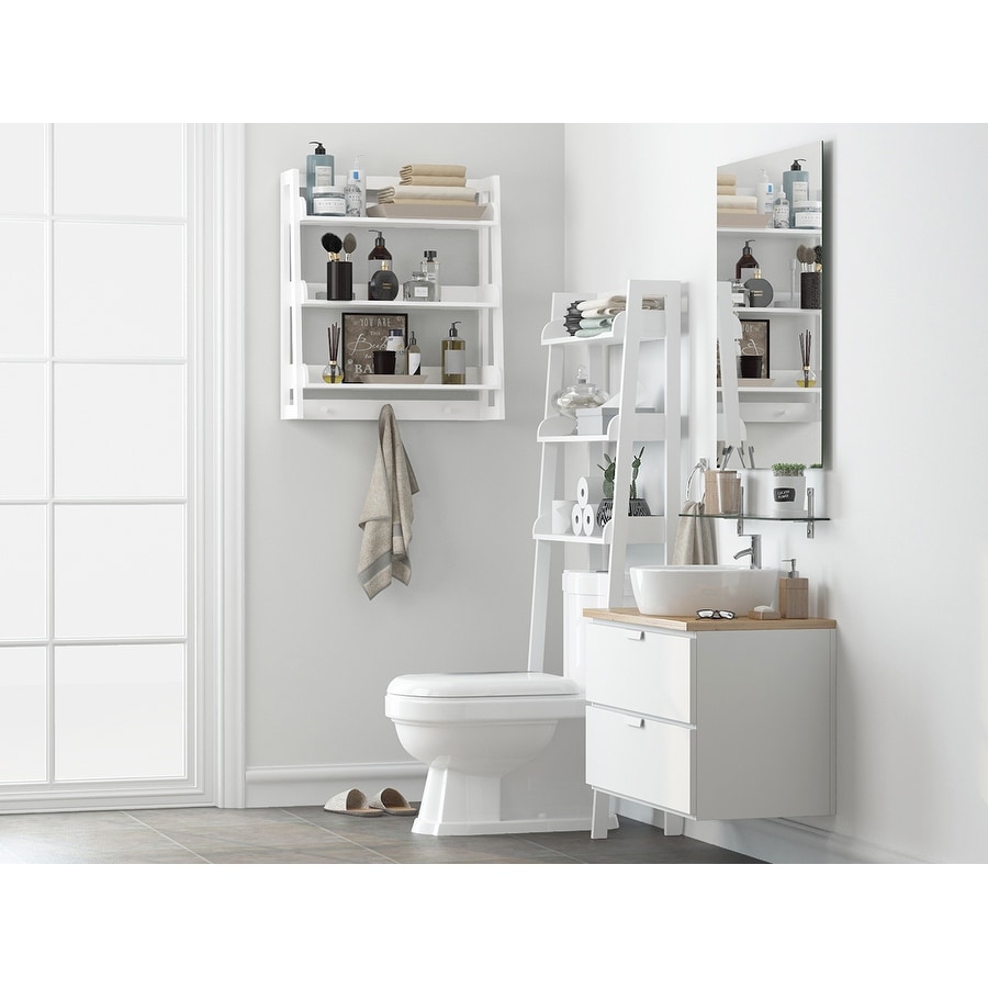 Bathroom Organizer Wall Shelf With Towel Hooks – KBNDecor