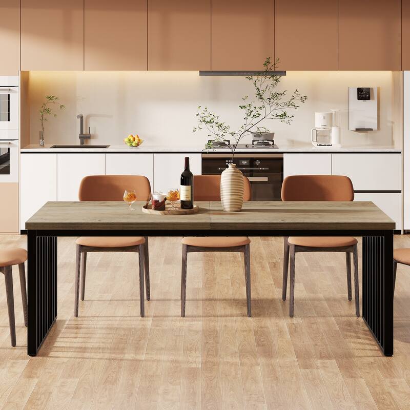 Dining Table for 6-8,78.74-inch Wood Metal Kitchen Table for Dining Room