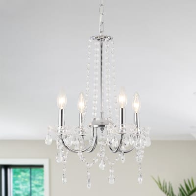 4-Light Classic Candlestick Hanging Crystal Linear Chandelier Lighting for Dining Room Kitchen Island