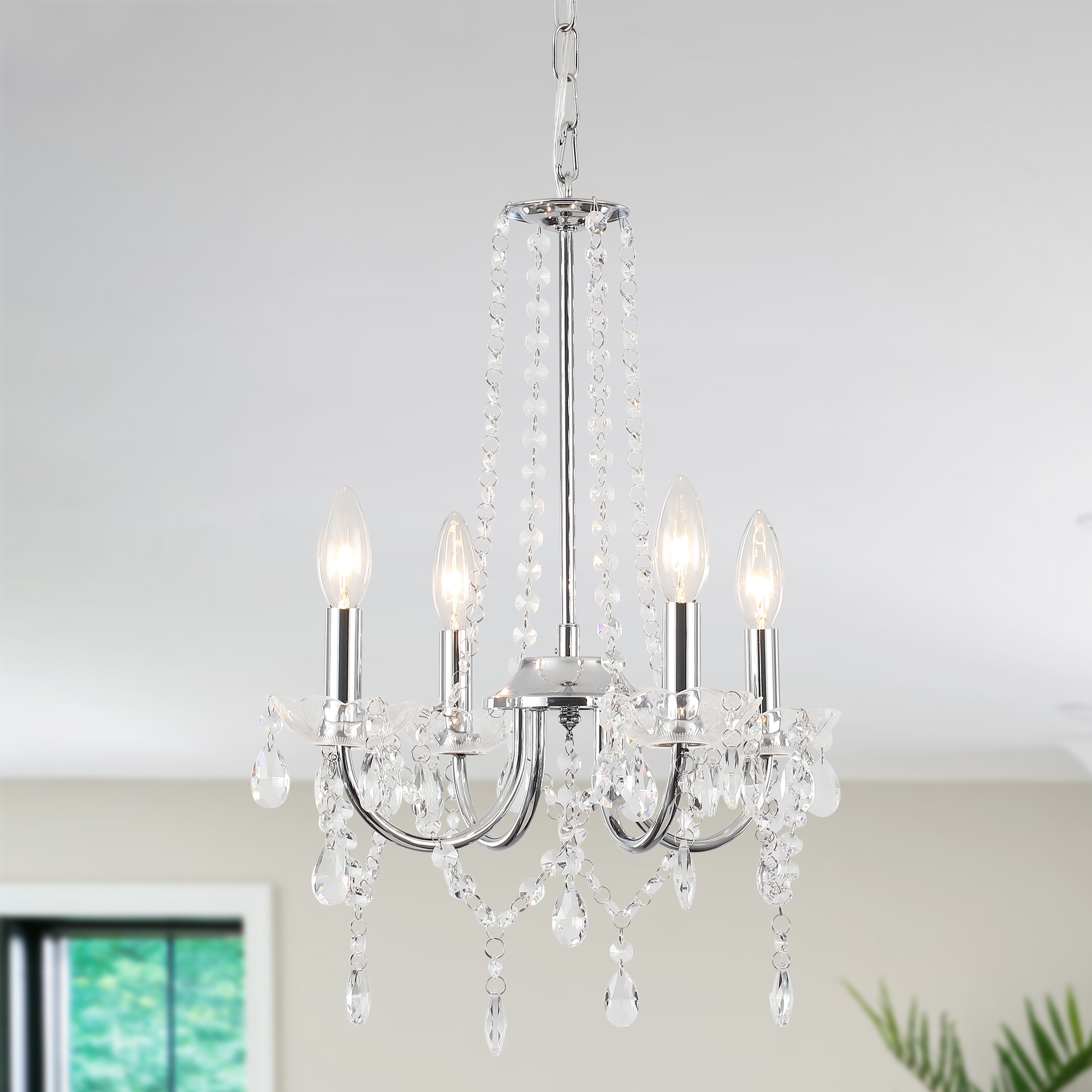 4-Light Classic Candlestick Hanging Crystal Linear Chandelier Lighting for Dining Room Kitchen Island