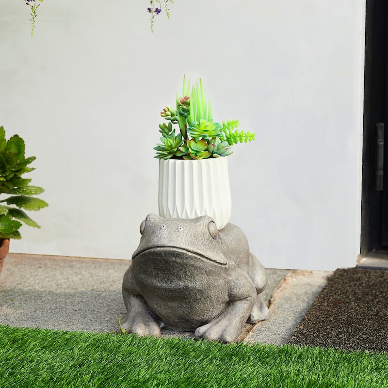 Glitzhome MGO Snail Frog Garden Statue Indoor Outdoor Art Figurine Planter Stand