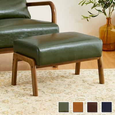 Glitzhome 24.5"W Leatherette Accent Stool With Walnut Rubberwood Legs