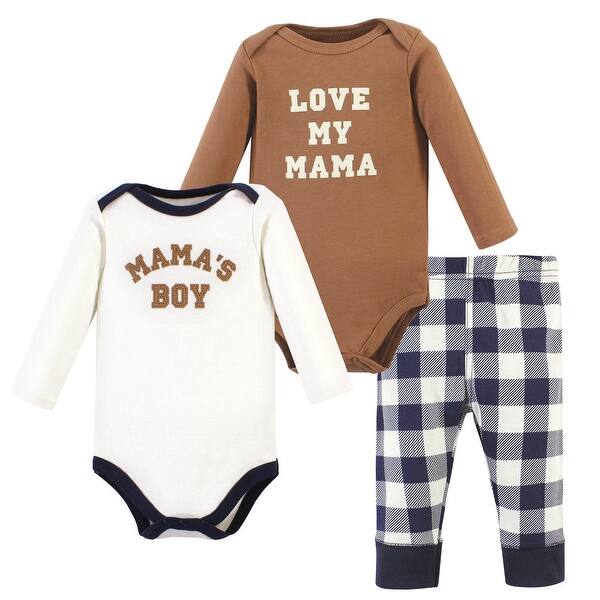 slide 1 of 1, Hudson Baby Infant Boy Long-Sleeve Bodysuits and Pants, Brown Navy Mamas Boy Long-Sleeve 0-3 Months - Brown Navy Mamas Boy Long-Sleeve