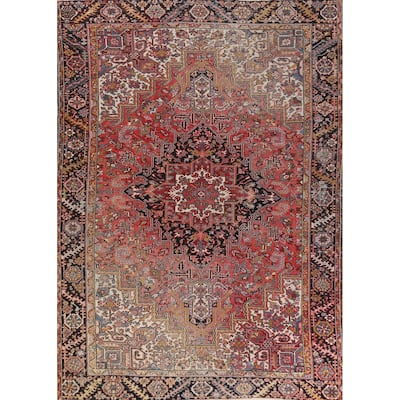 Geometric Heriz Serapi Persian Area Rug Hand-Knotted Wool Carpet - 9'6" x 12'9"