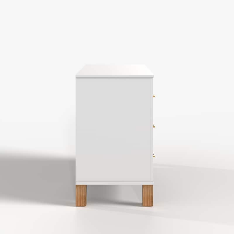 6-Drawer Double Dresser with Metal Handles & Solid Wood Legs, Kids Bedroom Storage Organizer