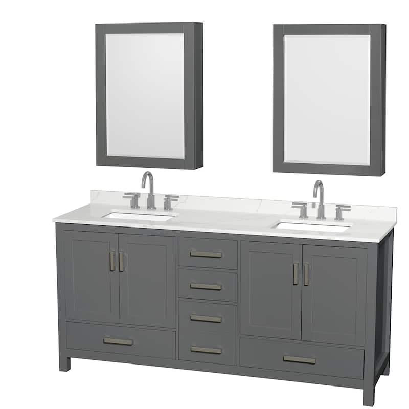 Wyndham Collection WCS141472D-QTZ-US3MED Sheffield 72" Free Standing - Dark Gray / Giotto Quartz Top / Brushed Chrome