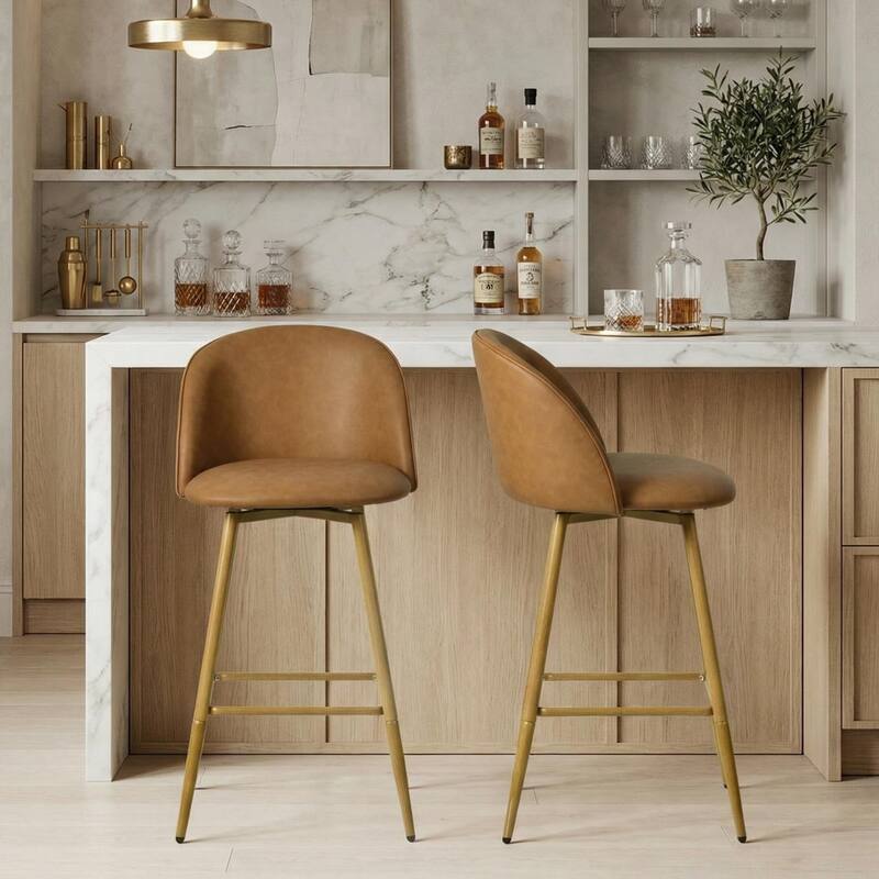 Homy Casa Upholstered Counter Stools with Curved Back and Metal Legs for Kitchen Islands,Breakfast Bars