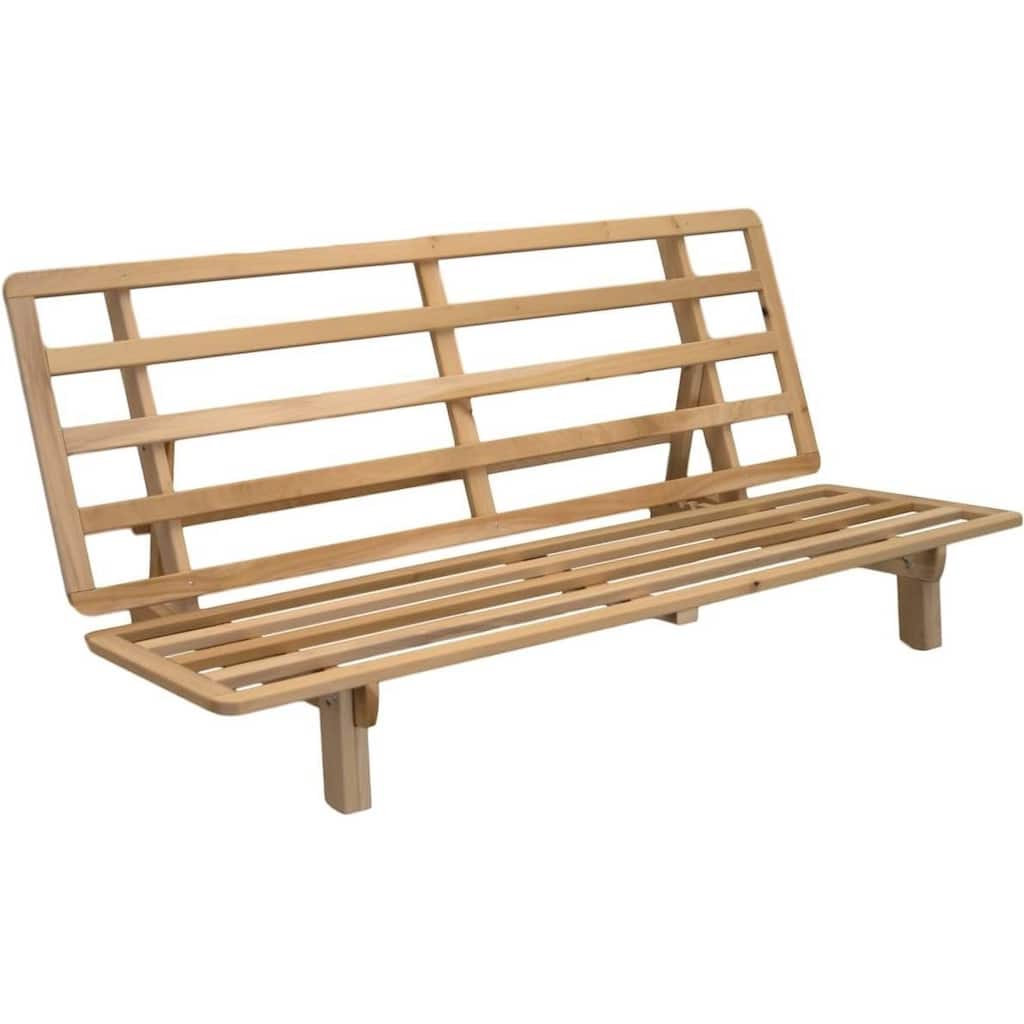 Rustic Brown Solid Wood Futon Sofa Bed Frame with 4 Adjustable Positions and Wheels