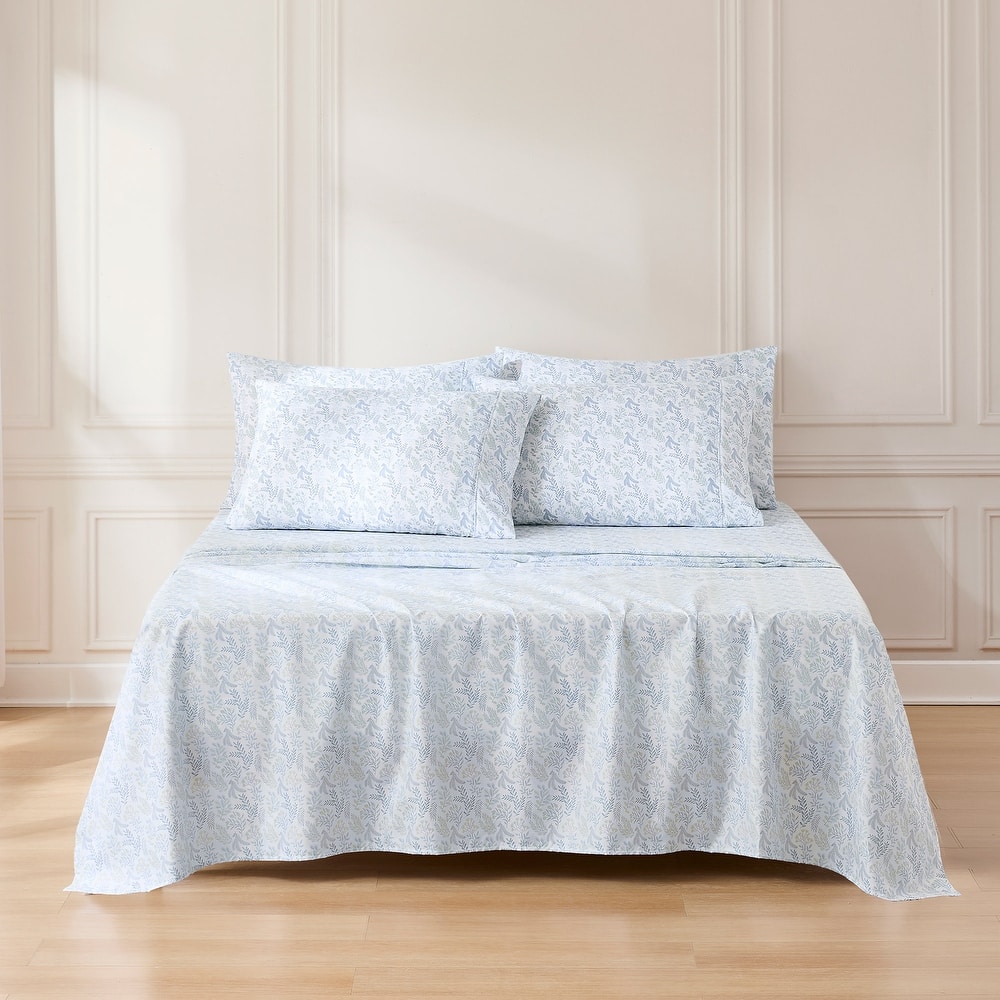 Lush Decor Botanical Leaf and Floral Blue Sheet Set