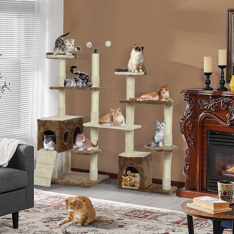 Cat Tower Kittens Pet Play House Cat Activity Tree Condo Scratching Sisal Post - Brown