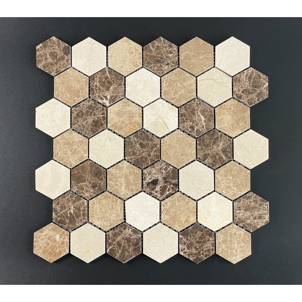 2" Hexagon Marble Mosaic Tiles - Case (10 Sheets)