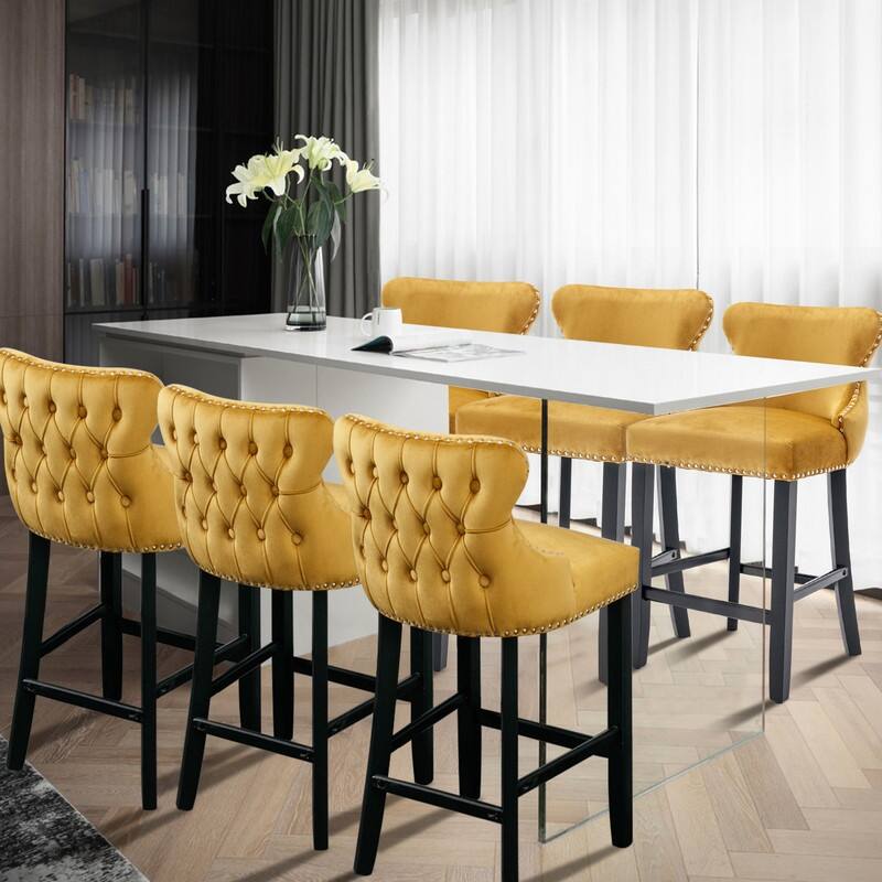 Button Tufted Velvet Wing-Back Barstools Set of 2