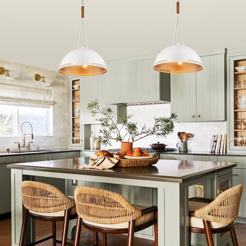 Modern Dome Pendant Light with Gold Interior Kitchen Lamp - Dia.16-in