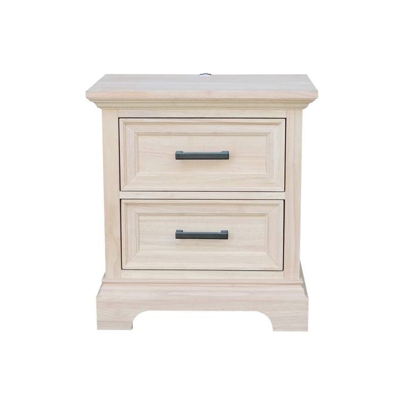 International Concepts Solid Wood 2-Drawer Nightstand with USB Charging Port - Ready to finish
