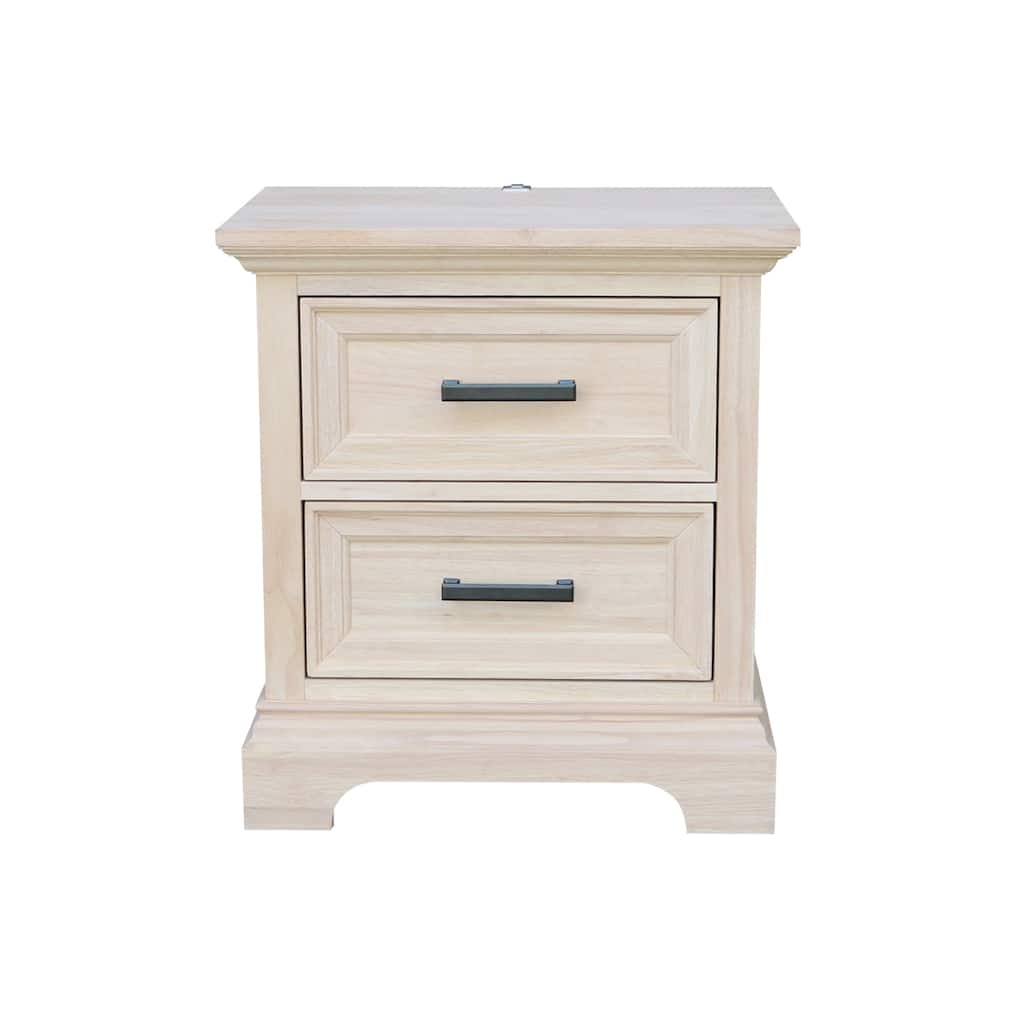 International Concepts Solid Wood 2-Drawer Nightstand with USB Charging Port