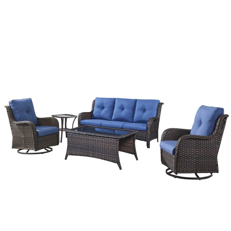 Pocassy 5 Pieces Outdoor 4 Inch Sofa Swivel Chairs Table