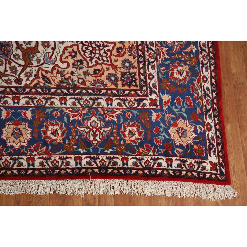 Hand Knotted Oriental 100% Wool Carpet Traditional Floral Red Isfahan Area Rug - 16' 3'' X 10' 5''