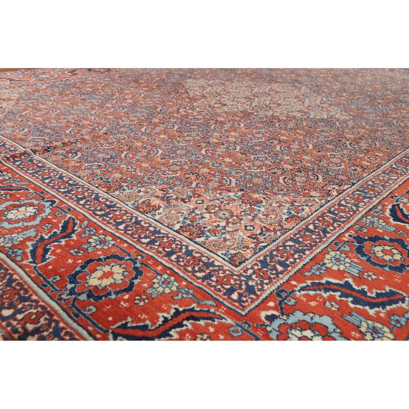 Hand Knotted Oriental 100% Wool Carpet Traditional Floral Oranges & Rust Senneh Area Rug - 11' 11'' X 9' 0''