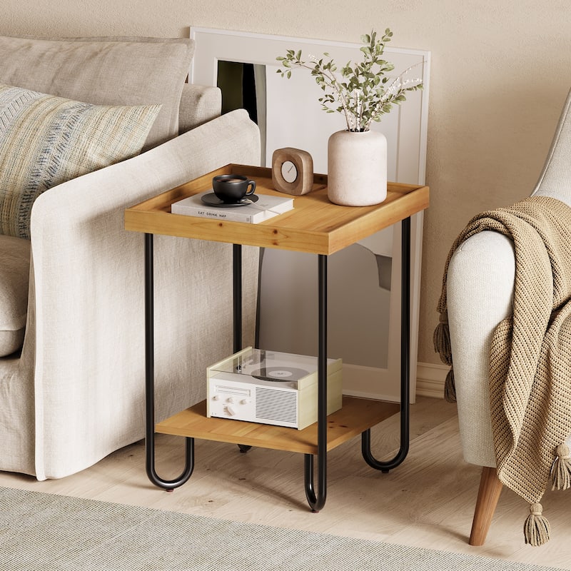 2-Tier Small Side Table with Storage Shelf