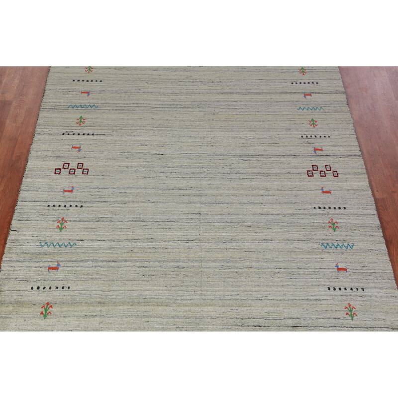 Hand Knotted Oriental 100% Wool Carpet Tribal Animal Pictorial Greys & Charcoal Gabbeh Area Rug - 8' 1'' X 5' 7''